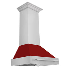 ZLINE 30 Inch  Stainless Steel Range Hood with Red Gloss Shell and Stainless Steel Handle, 8654STX-RG30