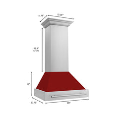 ZLINE 30 Inch  Stainless Steel Range Hood with Red Gloss Shell and Stainless Steel Handle, 8654STX-RG30