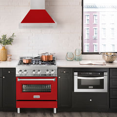 ZLINE 30 Inch Stainless Steel Range Hood with Red Matte Shell and Stainless Steel Handle, 8654STX-RM30