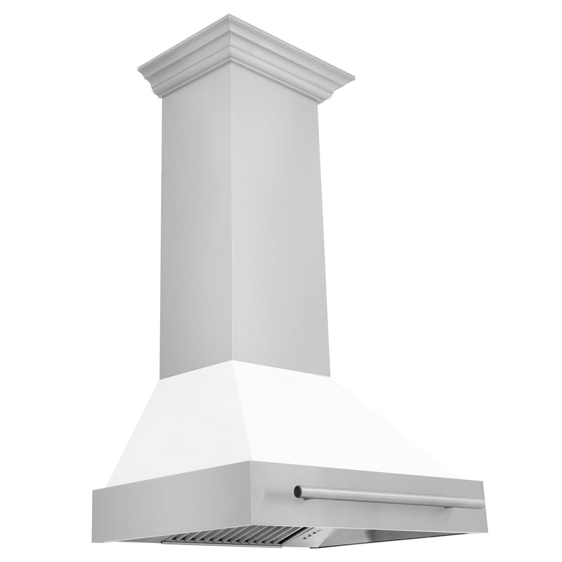 ZLINE 36 In. Stainless Steel Range Hood with White Matte Shell, 8654STX-WM-30