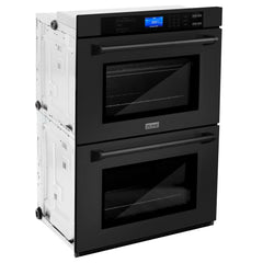 ZLINE 4-Piece Appliance Package - 36 In. Rangetop, Range Hood, Refrigerator, and Double Wall Oven in Black Stainless Steel, 4KPR-RTBRH36-AWD