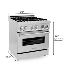 ZLINE Appliance Package - 30 In. Dual Fuel Range, Range Hood, Microwave Oven in Stainless Steel, 3KP-RARHMWO-30