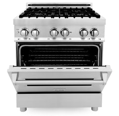 ZLINE Appliance Package - 30 In. Dual Fuel Range, Range Hood, Microwave Oven in Stainless Steel, 3KP-RARHMWO-30