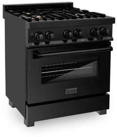 ZLINE Appliance Package - 30 In. Dual Fuel Range, Range Hood, Microwave Oven in Black Stainless Steel, 3KP-RABRHMWO-30