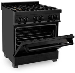 ZLINE Appliance Package - 30 In. Dual Fuel Range, Range Hood, Microwave Oven in Black Stainless Steel, 3KP-RABRHMWO-30