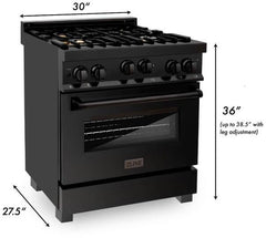 ZLINE Appliance Package - 30 In. Gas Range with Brass Burners, Microwave Oven, Range Hood in Black Stainless Steel, 3KP-RGBRHMWO-30