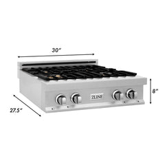 ZLINE 30 in. Rangetop in DuraSnow® Stainless Steel with 4 Gas Brass Burners, RTS-BR-30