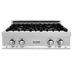 ZLINE 30 in. Rangetop in DuraSnow® Stainless Steel with 4 Gas Brass Burners, RTS-BR-30