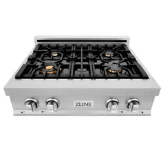 ZLINE 30 in. Rangetop in DuraSnow® Stainless Steel with 4 Gas Brass Burners, RTS-BR-30