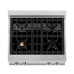 ZLINE 30 in. Rangetop in DuraSnow® Stainless Steel with 4 Gas Brass Burners, RTS-BR-30