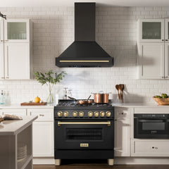 ZLINE 36 In. Autograph Edition Black Stainless Steel Range Hood with Gold Handle, BS655Z-36-G