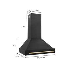 ZLINE 36 In. Autograph Edition Black Stainless Steel Range Hood with Gold Handle, BS655Z-36-G