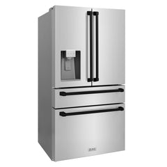 ZLINE 36 In. Autograph French Door Refrigerator with Water and Ice Dispenser in Fingerprint Resistant Stainless Steel with Matte Black Accents, RFMZ-W-36-MB