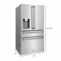 ZLINE 36 In. French Door Refrigerator with Water Dispenser, Ice Maker in Fingerprint Resistant Stainless Steel, RFM-W-36