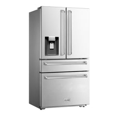 ZLINE 36 In. French Door Refrigerator with Water Dispenser, Ice Maker in Fingerprint Resistant Stainless Steel, RFM-W-36