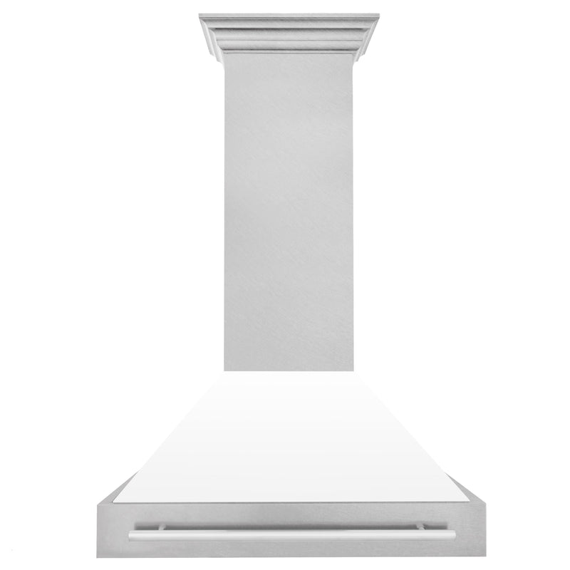 ZLINE 36 Inch DuraSnow® Stainless Steel Range Hood with White Matte Shell, 8654SNX-WM36