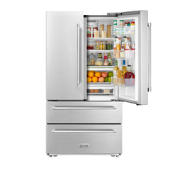 ZLINE Stainless Steel Refrigerator with Freestanding French Doors & Ice Maker - 36-Inch, 22.5 Cu. Ft., RFM-36