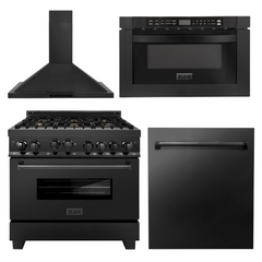 ZLINE 36 in. Kitchen Package with Black Stainless Steel Dual Fuel Range, Range Hood, Microwave Drawer and Dishwasher, 4KP-RABRH36-MWDW