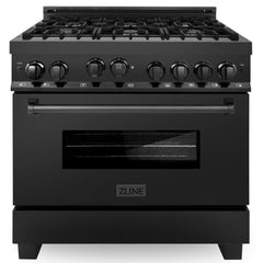 ZLINE Appliance Package - 36 in. Gas Range, Range Hood, Microwave Oven, Dishwasher - Black Stainless Steel, 4KP-RGBRH36-MODW