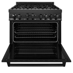 ZLINE Appliance Package - 36 in. Gas Range, Range Hood, Microwave Oven - Black Stainless Steel, 3KP-RBGRH36-MO