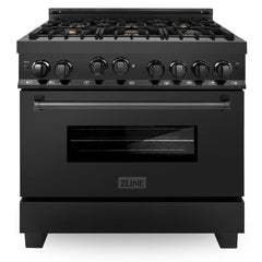 ZLINE Appliance Package - 36 In. Gas Range, Range Hood, Microwave and Dishwasher in Black Stainless Steel, 4KP-RGBRH36-MWDWV