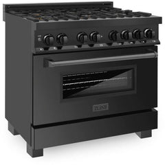 ZLINE Appliance Package - 36 In. Dual Fuel Range, Range Hood, Microwave and Dishwasher in Black Stainless Steel, 4KP-RABRH36-MWDWV