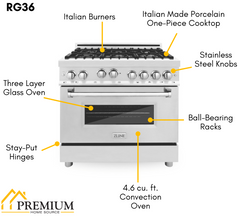 ZLINE Appliance Package - 36 In. Gas Range, Range Hood, Microwave Oven in Stainless Steel, 3KP-RGRHMWO-36