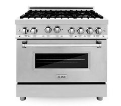 ZLINE Appliance Package - 36 In. Gas Range, Range Hood, Microwave Oven in Stainless Steel, 3KP-RGRHMWO-36