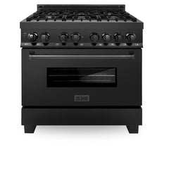 ZLINE Appliance Package - 36 in. Dual Fuel Range, Range Hood, Microwave Oven in Black Stainless Steel, 3KP-RABRH36-MO