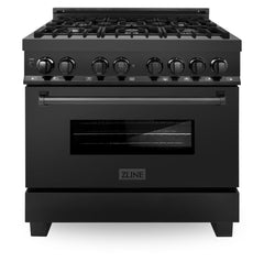 ZLINE Appliance Package - 36 in. Dual Fuel Range, Range Hood, Microwave Oven, Dishwasher in Black Stainless Steel, 4KP-RABRH36-MODW