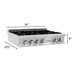 ZLINE 36 in. Rangetop in DuraSnow® Stainless Steel with 6 Gas Brass Burners, RTS-BR-36