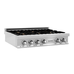 ZLINE 36 in. Rangetop in DuraSnow® Stainless Steel with 6 Gas Brass Burners, RTS-BR-36