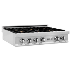 ZLINE 36 in. Rangetop in DuraSnow® Stainless Steel with 6 Gas Brass Burners, RTS-BR-36