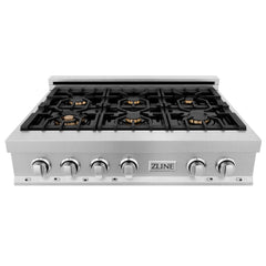 ZLINE 36 in. Rangetop in DuraSnow® Stainless Steel with 6 Gas Brass Burners, RTS-BR-36