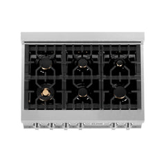 ZLINE 36 in. Rangetop in DuraSnow® Stainless Steel with 6 Gas Brass Burners, RTS-BR-36