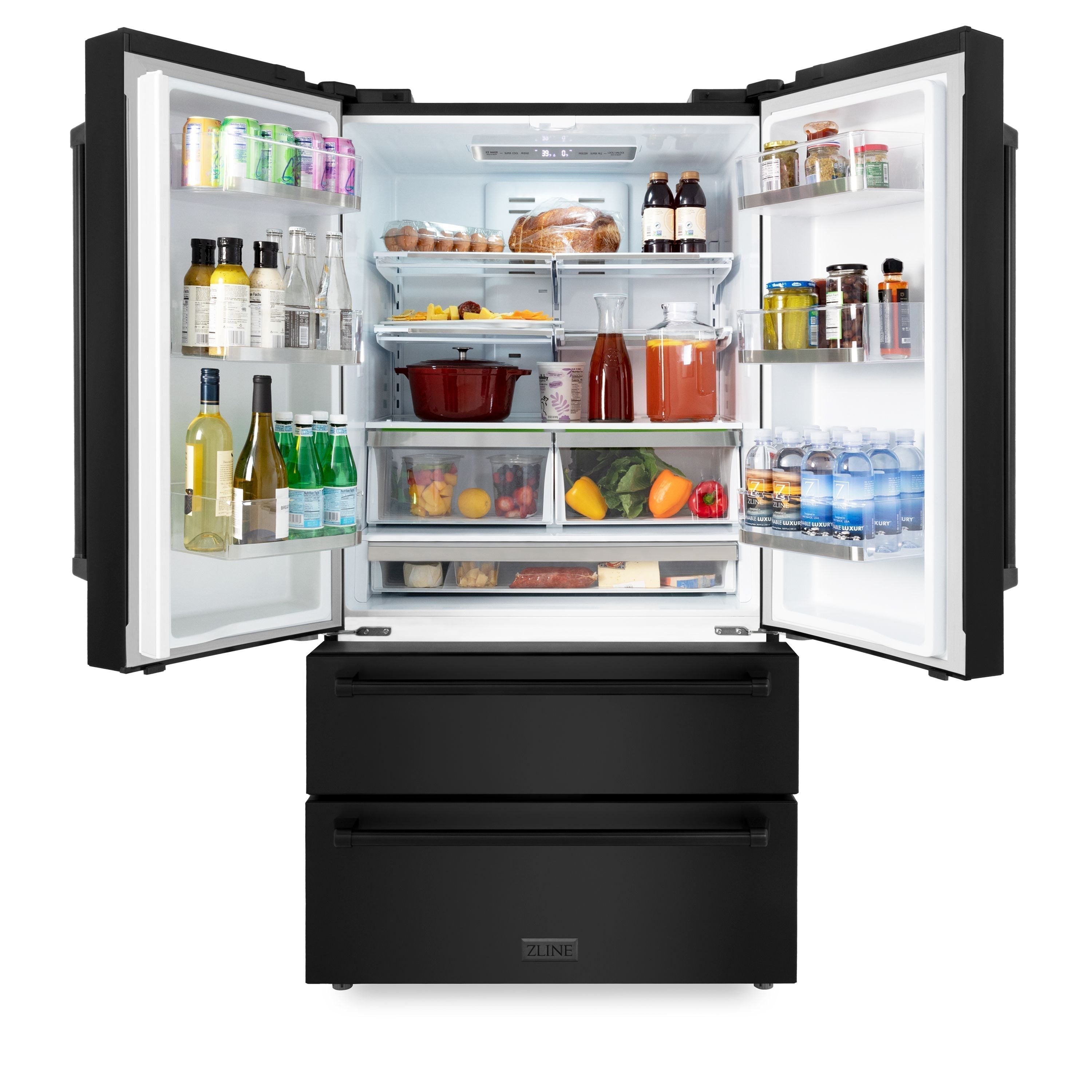ZLINE Appliance Bundle - 36 in. Dual Fuel Range, Range Hood, Microwave Drawer, Refrigerator in Black Stainless, Bundle-4KPR-RABRH36-MW