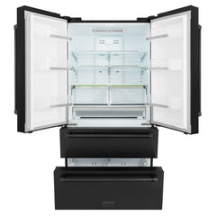 ZLINE Appliance Bundle - 36 in. Dual Fuel Range, Range Hood, Microwave Drawer, Refrigerator in Black Stainless, Bundle-4KPR-RABRH36-MW
