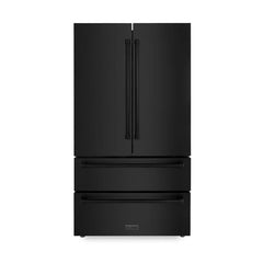 ZLINE Appliance Package - 48 in. Dual Fuel Range, Range Hood, Microwave Drawer, Refrigerator in Black Stainless, 4KPR-RABRH48-MW