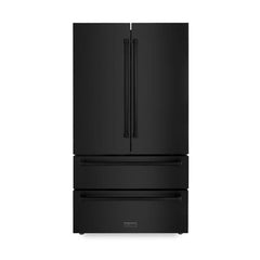 ZLINE Appliance Bundle - 48 in. Dual Fuel Range, Range Hood, Microwave Drawer, Refrigerator in Black Stainless, Bundle-4KPR-RABRH48-MW