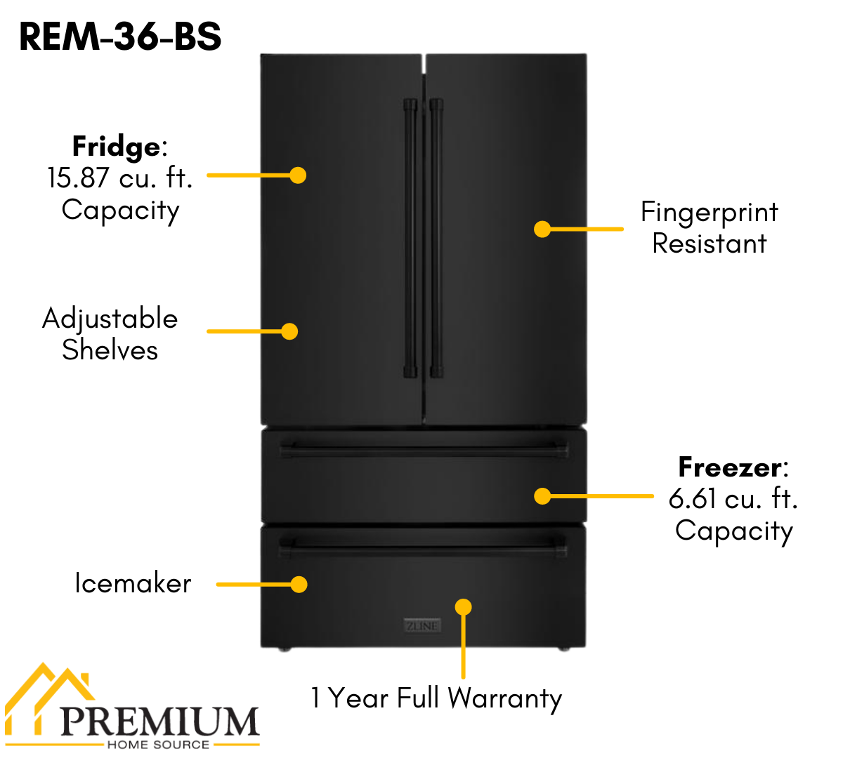 ZLINE Appliance Bundle - 36 in. Gas Range, Range Hood, Microwave Drawer, Refrigerator in Black Stainless, Bundle-4KPR-RGBRH36-MW