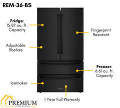 ZLINE Appliance Bundle - 36 in. Gas Range, Range Hood, Microwave Drawer, Refrigerator in Black Stainless, Bundle-4KPR-RGBRH36-MW
