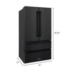 ZLINE 5-Piece Appliance Package - 36 In. Gas Rangetop, Range Hood, Refrigerator, Dishwasher and Double Wall Oven in Black Stainless Steel, 5KPR-RTBRH36-AWDDWV