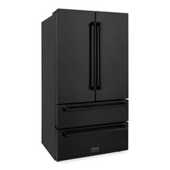 ZLINE Appliance Package - 48 In. Gas Range, Refrigerator, Range Hood, Microwave Drawer in Black Stainless Steel, 4KPR-RGBRH48-MW