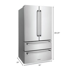 ZLINE Stainless Steel Refrigerator with Freestanding French Doors & Ice Maker - 36-Inch, 22.5 Cu. Ft., RFM-36