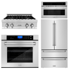 ZLINE Appliance Package - 30 In. Rangetop, Wall Oven, Refrigerator and Microwave Drawer in Stainless Steel, 4KPR-RT30-MWAWS