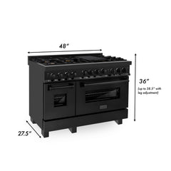 ZLINE 48 In. 6.0 cu. ft. Range with Gas Stove and Gas Oven in Black Stainless Steel with Brass Burners, RGB-BR-48