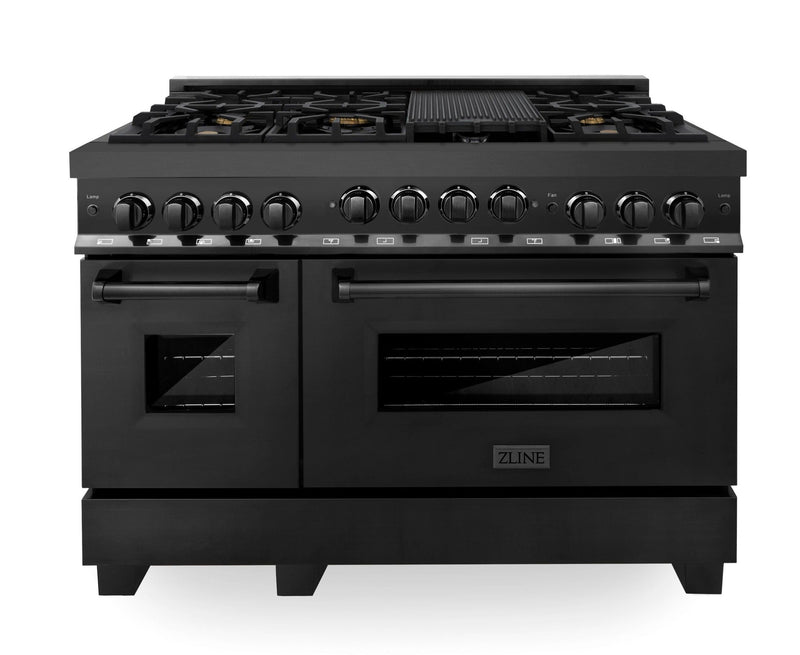 ZLINE 48 In. 6.0 cu. ft. Range with Gas Stove and Gas Oven in Black Stainless Steel with Brass Burners, RGB-BR-48