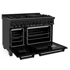 ZLINE 48 In. 6.0 cu. ft. Range with Gas Stove and Gas Oven in Black Stainless Steel with Brass Burners, RGB-BR-48