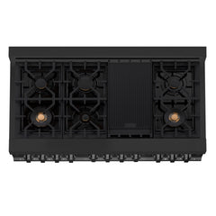 ZLINE 48 In. 6.0 cu. ft. Range with Gas Stove and Gas Oven in Black Stainless Steel with Brass Burners, RGB-BR-48