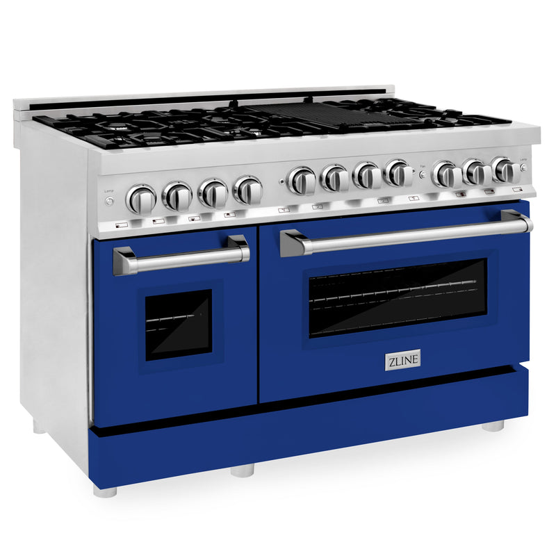 ZLINE 48 In. 6.0 cu. ft. Range with Gas Stove and Gas Oven in DuraSnow® Stainless Steel with Blue Gloss Doors, RGS-BG-48